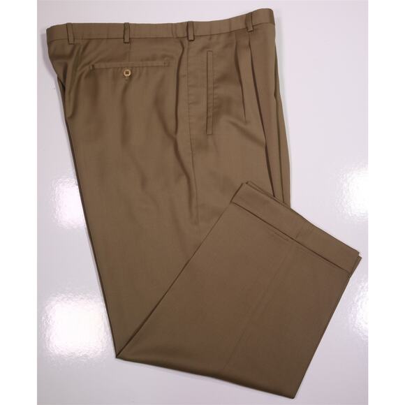Zanella Paul Big & Tall Golden Brown Pleated Wool Dress Pants 44x28 - Picture 1 of 7